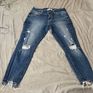 BKE Women's Distressed Skinny Jeans - Dark Blue